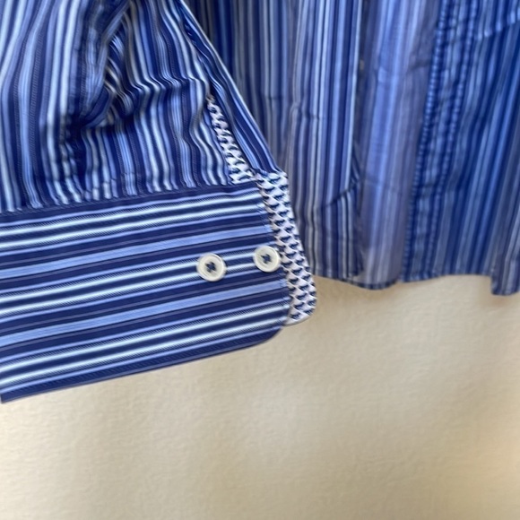 BUGATCHI uomo cotton shirt long sleeve striped button down Sz medium M - Picture 3 of 8